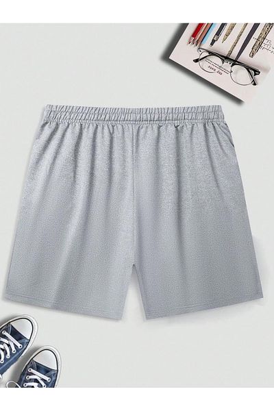 MODARİCH X Heart Face Shorts - Gray Printed High Waist Knitted Women's Pockets