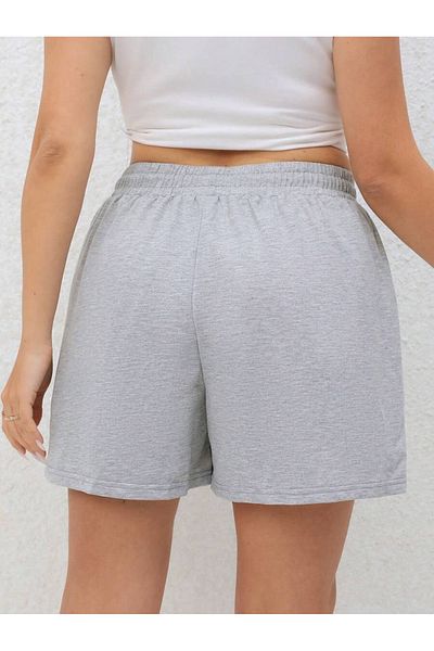 MODARİCH Eyes Shorts - Gray Printed High Waist Knitted Women's Pockets