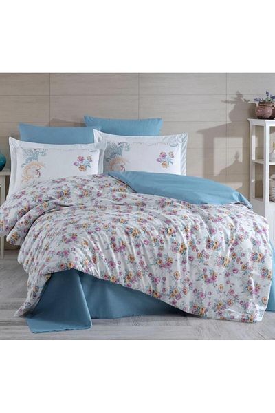 Hobby Double Ranforce Duvet Cover Set Gloria Blue