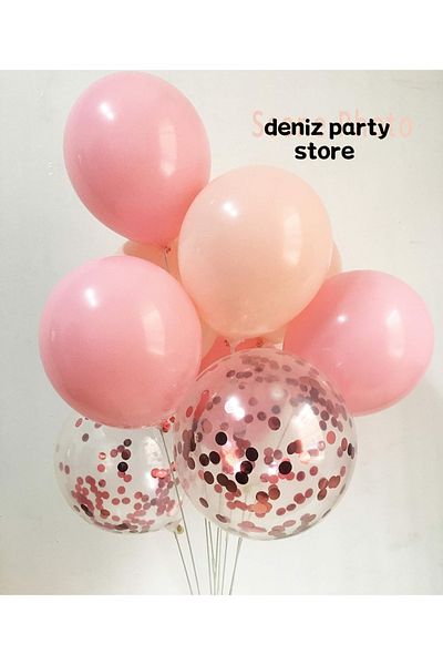 Deniz Party Store 2 PIECES MACARON SALMON 2 PIECES MACARON PINK 2 PIECES ROSE GOLD CONFETTE TRANSPARENT BALLOON