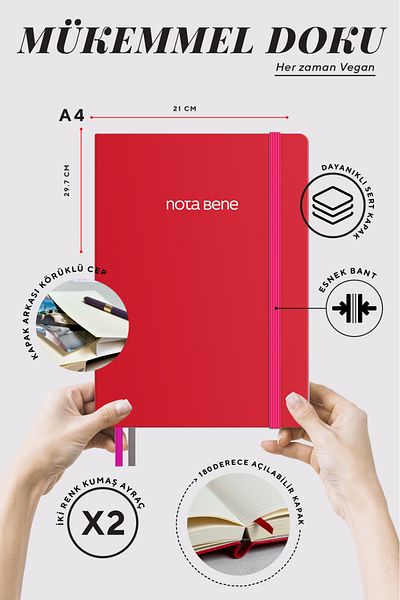 Victoria's Journals دفتر ملاحظات بغطاء صلب بريميوم من Nota Bene، مقاس 21x29 سم، مخطط