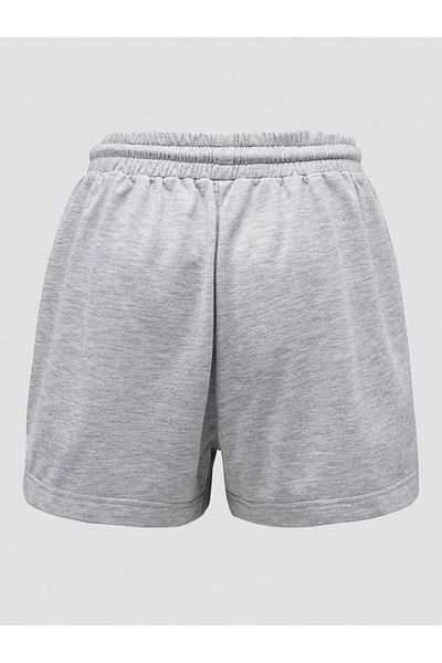 MODARİCH Network Pattern Shorts - Gray Printed High Waist Knitted Pocket Women
