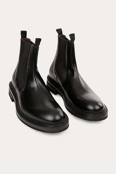 Green George Black Leather Boots 10 - With Rubber Band