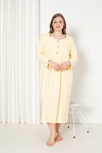 SEBOTEKS 100% Cotton Seasonal Long Sleeve Combed Plus Size Mother's Nightgown 833