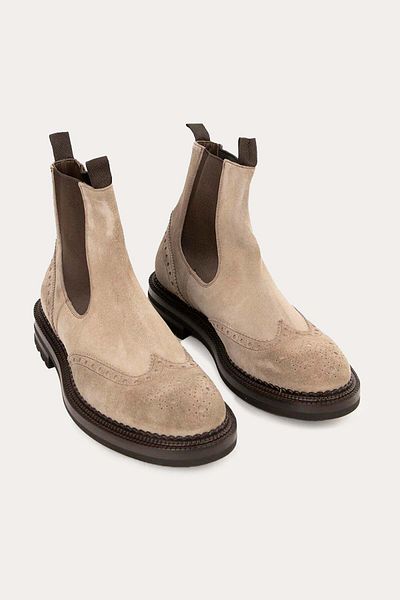 Green George Beige Suede Boots - 7.5 cm, Rubber Band