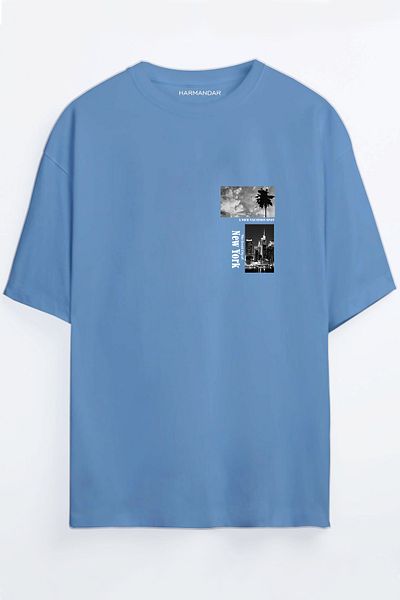 Harmandar Μπλουζάκι New York Printed Claret Red - Μπλε Oversize
