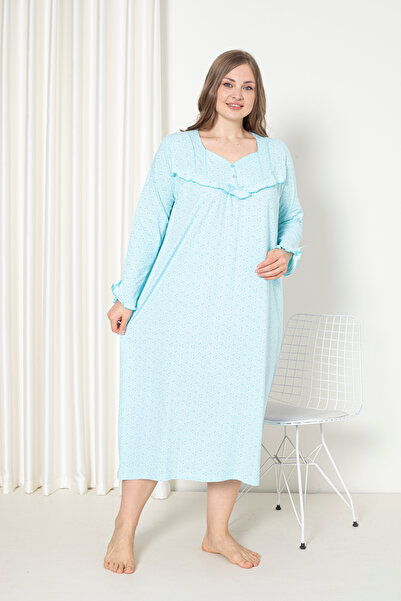 SEBOTEKS 100% Cotton Seasonal Long Sleeve Combed Plus Size Mother's Nightgown 180