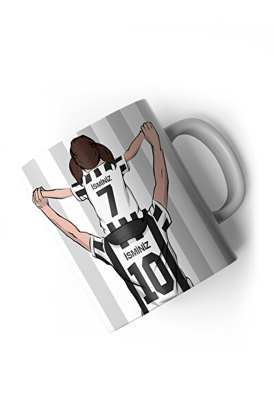 offside Siyah Beyaz Baba Kız Taraftar Kartal Tasarımlı Kişiye Özel Baskılı He...