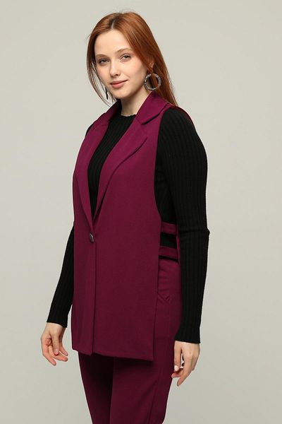 Seamoda Seturi duble cu pantaloni cu vestă Skuba din crepon de mărime mare-BORDO