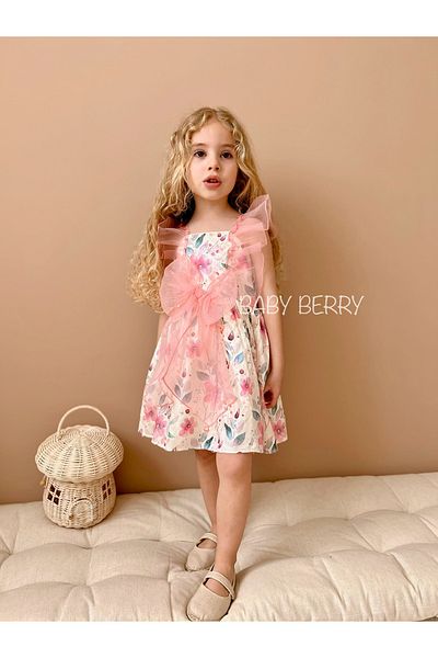 Baby Berry Baby store Baby Girl Kids Flower Patterned Bow Shiny Fabric Casual/Special Occasion Dress-Pink