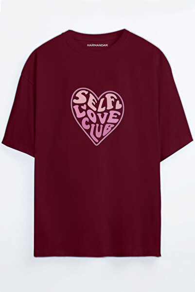 Harmandar Tricou oversize cu imprimeu inimă Self Love Club Roșu Claret - Alba...