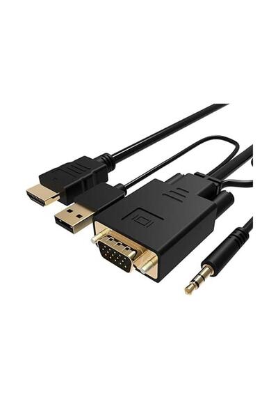 Koodmax - Vga to Hdmi Kablo Çevirici Dönüştürücü 3.5mm Ses ve Usb Güç Destekli - 1080P - 2 Metre