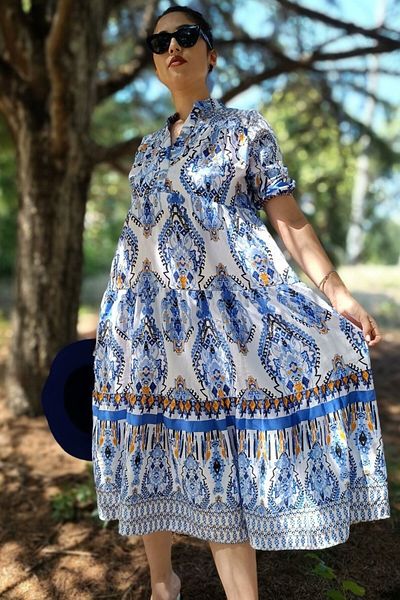 yagmurberen ROCHIE DIN BUMBAC CU VÂȘCOZĂ, CU MODEL ETNIC