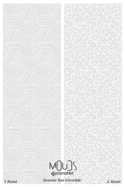 Moud's White Symbols Patterned Suede Living Room Hall Background Curtain Printed Extrafor Drawstring 2 Sash PRD-1076