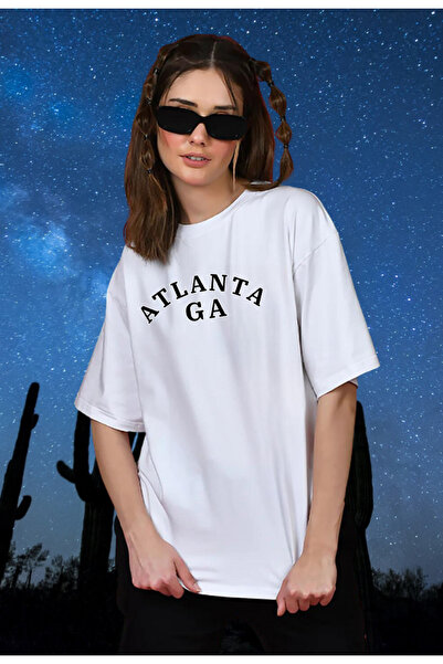 MODA MOSAIC Μαύρο βαμβακερό μπλουζάκι με στάμπα ATLANTA GA σε μεγάλο μέγεθος