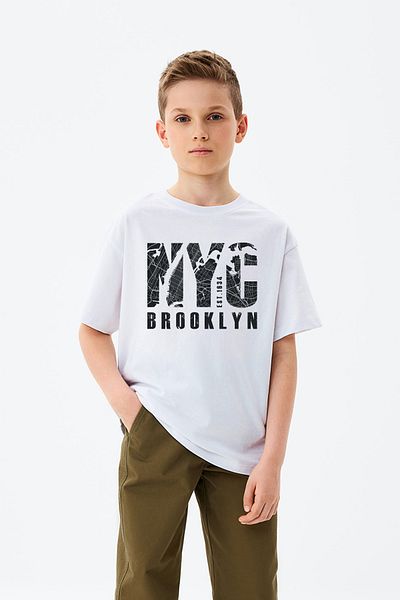 MYADA Tricou pentru băieți cu imprimeu Brooklyn și cu detalii pe hartă