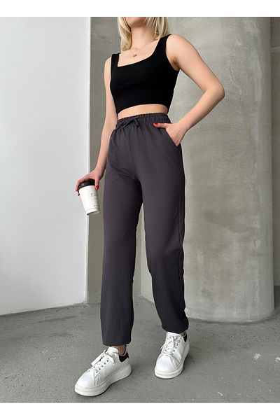 schlank Γυναικείο Anthracite Elastic Leg High Waist Jogger Sweatpants