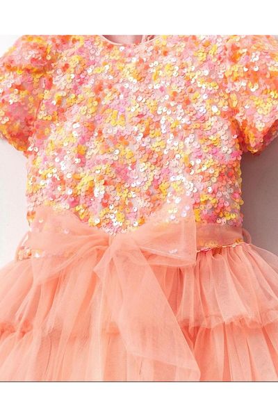 Cumino Girl's Sequined Layered Tulle Holiday Dress