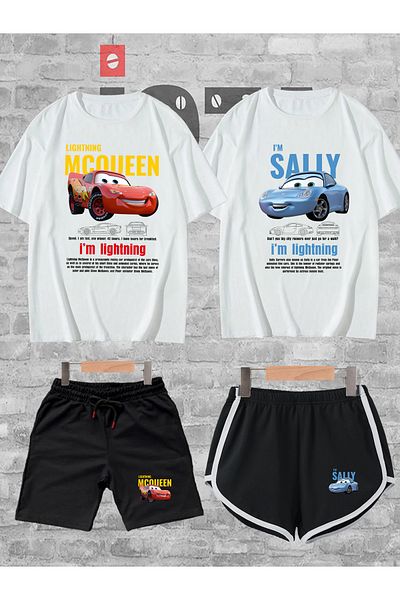 Joza Outdoors Sally Mcqueen Cars Print Oversize T-Shirt and Shorts Set of 4 - Women/Men, Lover Couple Combo
