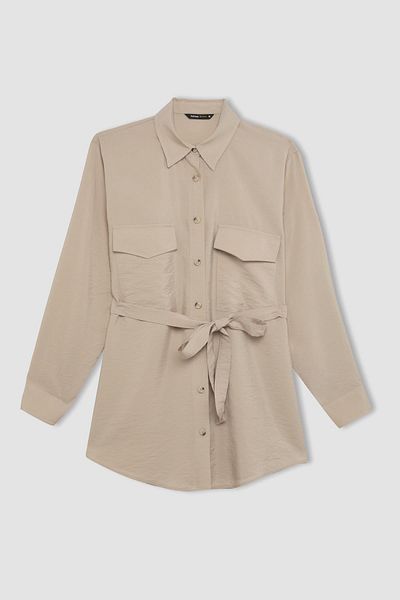 DeFacto Regular Fit Long Sleeve Belted Shirt Tunic B6860AX24SP