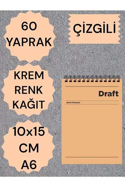 SEYFİKİRTASİYE Lined 10x15 Cm A6 Top Opening Notepad Cream Color Paper 60 Sheets