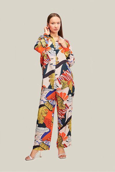 thepery The Pery Orange Patterned Trousers Shirt Set