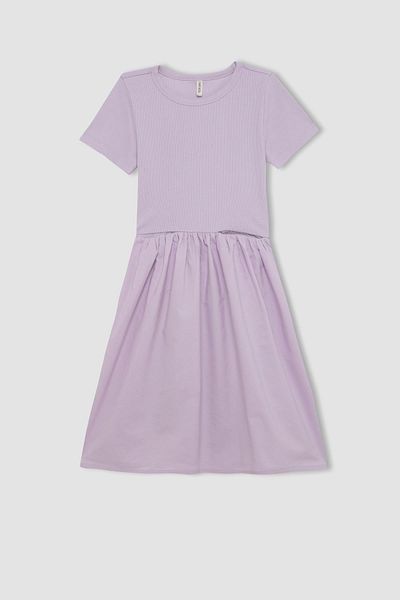 DeFacto Kurzärmliges Baumwollkleid mit Rundhalsausschnitt für Mädchen C2179a824sm