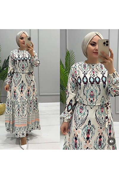 Serra Butik فستان بحزام مكشكش وتنورة منقوشة