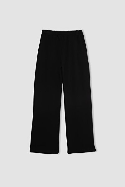 DeFacto Straight Fit Beli Lastikli Cepli Yüksek Bel Kalın Basic Düz Siyah Eşofman Altı B8571ax24sp