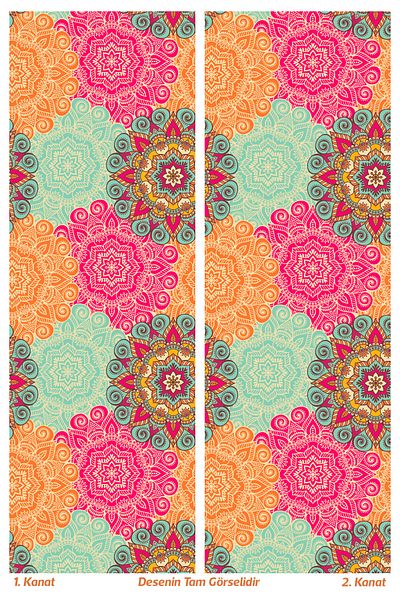 Moud's Mandala Patterned Suede Living Room Hall Background Curtain Digital Printed Extrafor Drawstring 2 Sash PRD-1099