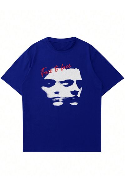 Mad&Calf Μπλουζάκι Unisex Face 2 Face Printed Crew Neck Oversize