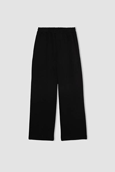 DeFacto Straight Fit Beli Lastikli Cepli Yüksek Bel Kalın Basic Düz Siyah Eşofman Altı B8571ax24sp