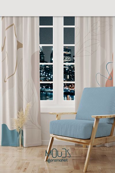 Moud's Farmer Patterned Suede Living Room Hall Background Curtain Digital Printed Extrafor Drawstring 2 Sash PRD-1108