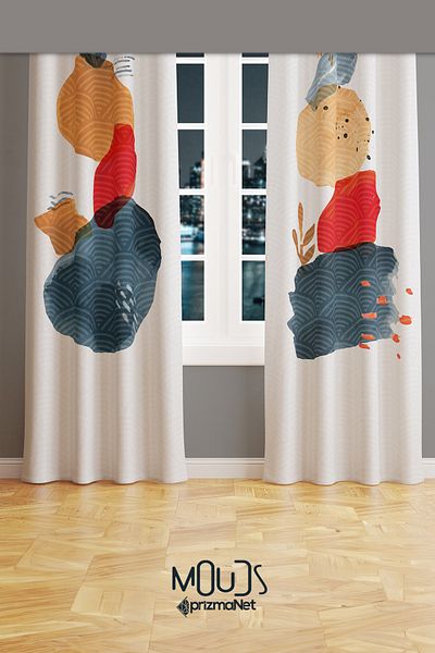 Moud's Japanese Stone Patterned Suede Living Room Hall Background Curtain Printed Extrafor Drawstring 2 Sash PRD-1109