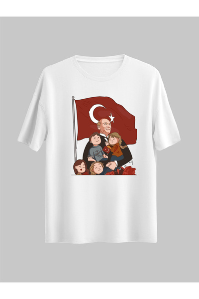 donamod تي شيرت هدية بتصميم علم أتاتورك مخصص للأطفال مقاس كبير للجنسين في 23 ...