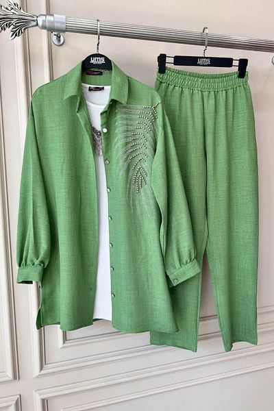YEDİLALE WOMEN'S SHIRT COLLAR LINEN SET