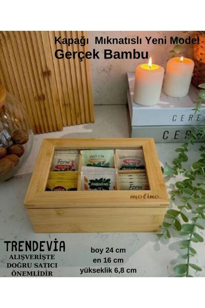 Molino Bambu Çay Kutusu , Takı Kutusu , Bambu 24x16x7cm. 6 Bölmeli