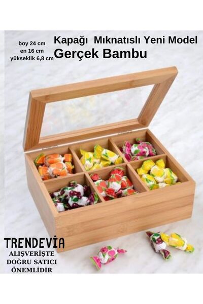 Molino Bambu Çay Kutusu , Takı Kutusu , Bambu 24x16x7cm. 6 Bölmeli
