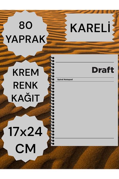 SEYFİKİRTASİYE CHECKED 17X24 CM HARD COVER NOTEBOOK CREAM COLOR PAPER 80 SHEETS