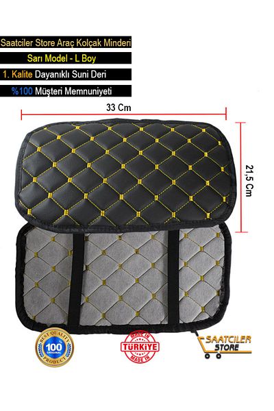 toptanstok Toyota Celica (1990-1994) Leather Auto Armrest Case Cover Capitone with Sponge and Yellow Embroidery