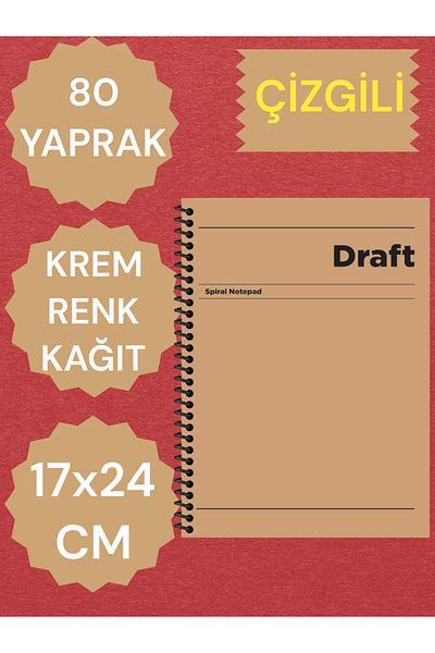 SEYFİKİRTASİYE دفتر ملاحظات بغطاء صلب مخطط بلون كريمي - مقاس 17 × 24 سم، 80 ورقة