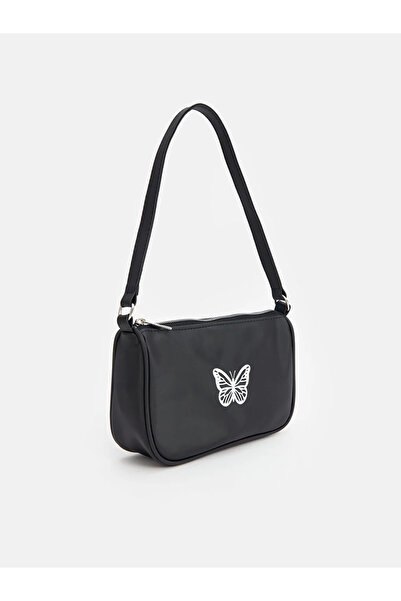 LC Waikiki Beyaz Kelebek Baskılı Siyah Kız Çocuk Kol Çantası