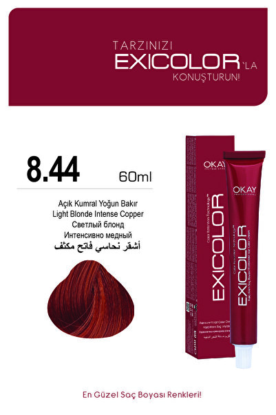 Exicolor 8.44 AÇIK KUMRAL YOĞUN BAKIR Kalıcı Krem Saç Boyası 60ml
