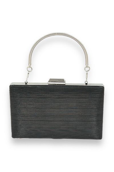 Biçanta Culoare neagră, model laser importat, mâner metalic în dungi, rochie de seară, geantă de seară, invitație de nuntă, bal de absolvire