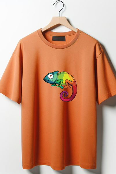 Vordevia Šarena majica sa kameleonom Oversize kroj okrugla kragna