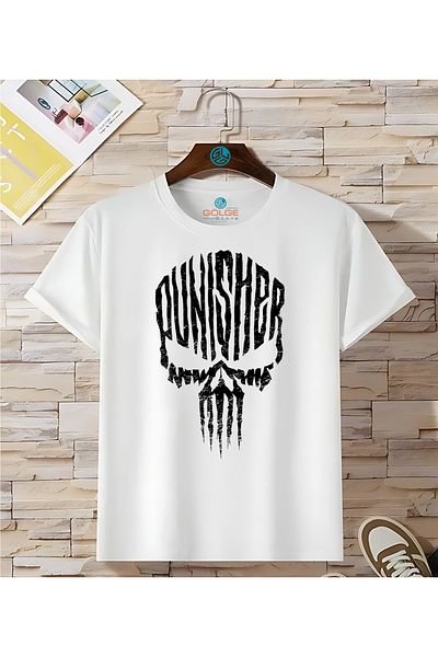 Gölge Store Tricou unisex supradimensionat cu imprimeu pe piept cu schelet Punisher pentru motociclete