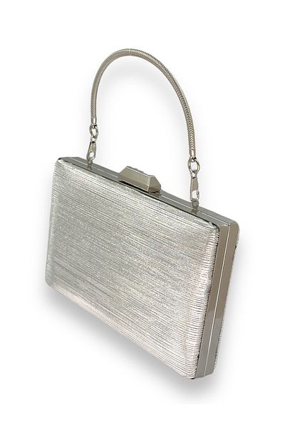 Biçanta Culoare gri argintiu, model laser importat, mâner metalic în dungi, rochie de seară, geantă de seară, invitație de nuntă, bal de absolvire