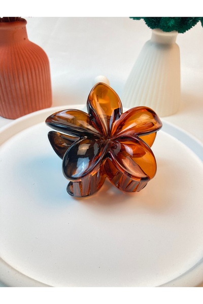 PREGIO Xl Büyük Boy Kahve Leopar Lotus Çiçeği Mandal Saç Tokası