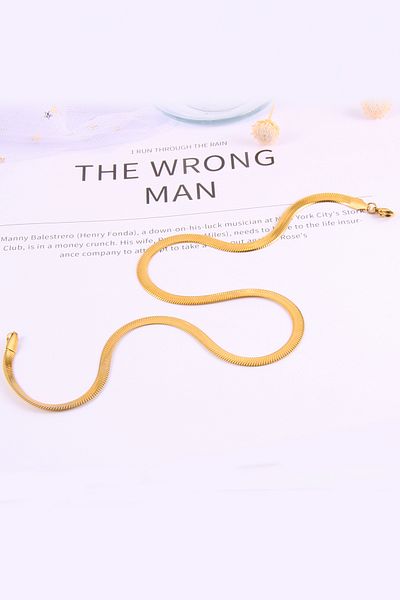 Santalio Flat Snake Italian Chain Stainless Steel Necklace Gold Color - 3 mm