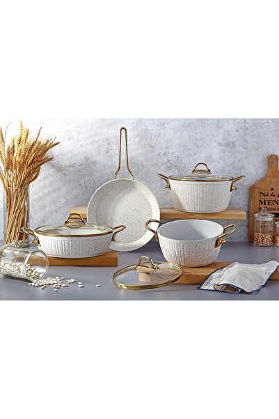 Yıldız çelik yeni granit ezme gold kulp 7 parça tencere seti
